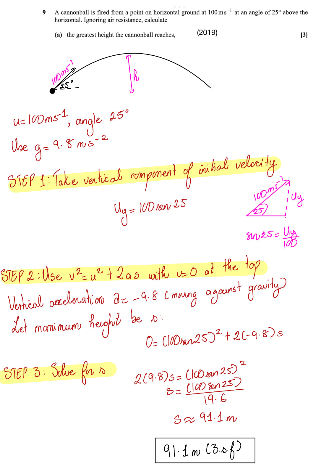 OCR-MEI A-Level Maths Mechanics – PROJECTILES FULLY WORKED SOLUTIONS (2018–2025)