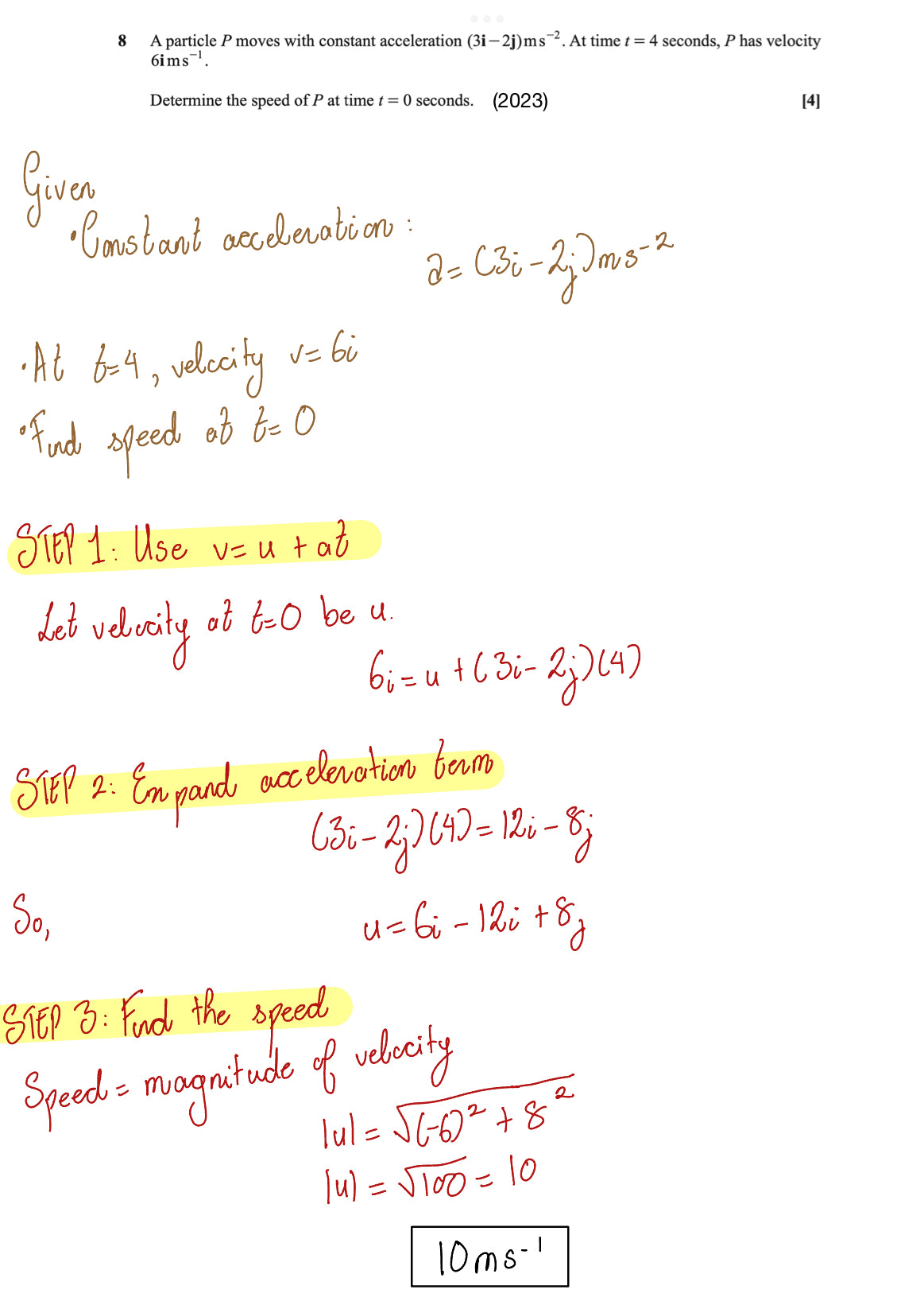 OCR-A A-Level Maths Mechanics – KINEMATICS IN 2D FULLY WORKED SOLUTIONS (2018–2025)