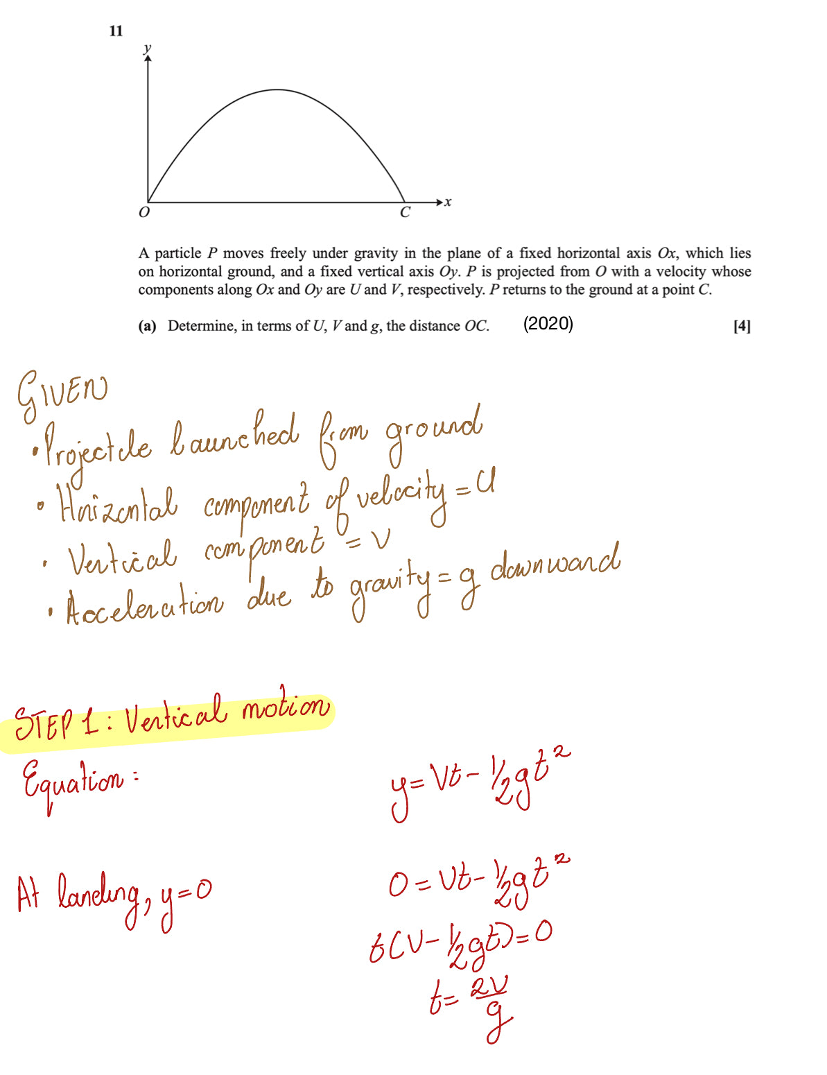 OCR-A A-Level Maths Mechanics – PROJECTILES FULLY WORKED SOLUTIONS (2018–2025)