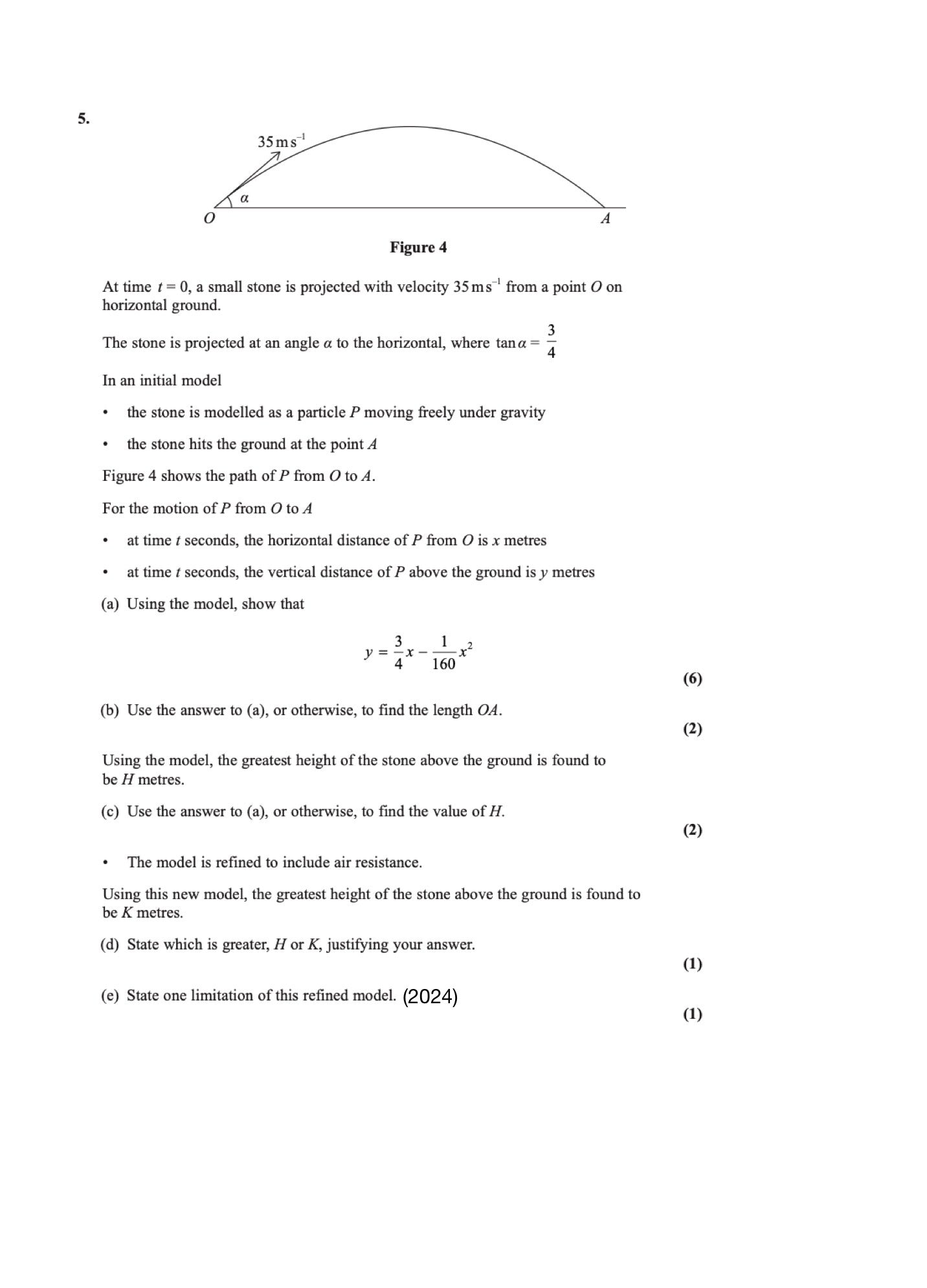 FREE Edexcel A-Level Maths Mechanics – Projectiles Past Paper Questions (2018–2025)